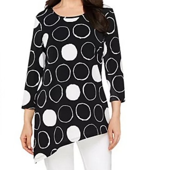 Susan Graver Tops - Susan Graver Printed Liquid Knit Asymmetrical Hemline Top w/ Side Slit  8437